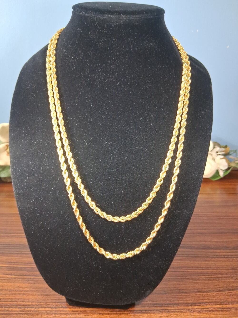 2 Gold Tone Twisted Monet Rope Chain Necklaces 24 & 26 Preppy Costume Fun